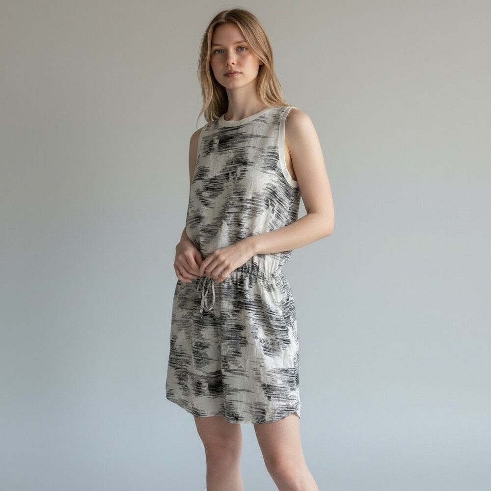 VINCE S Silk Black White Dress Luxury Preppy Boardwalk Professional Boho Resort